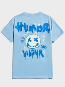 Manfinity RebelGame 男士卡通和字母圖案T恤 - 淺藍色 - 查看 3