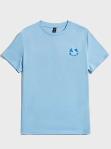 Manfinity RebelGame 男士卡通和字母圖案T恤 - 淺藍色 - 查看 4