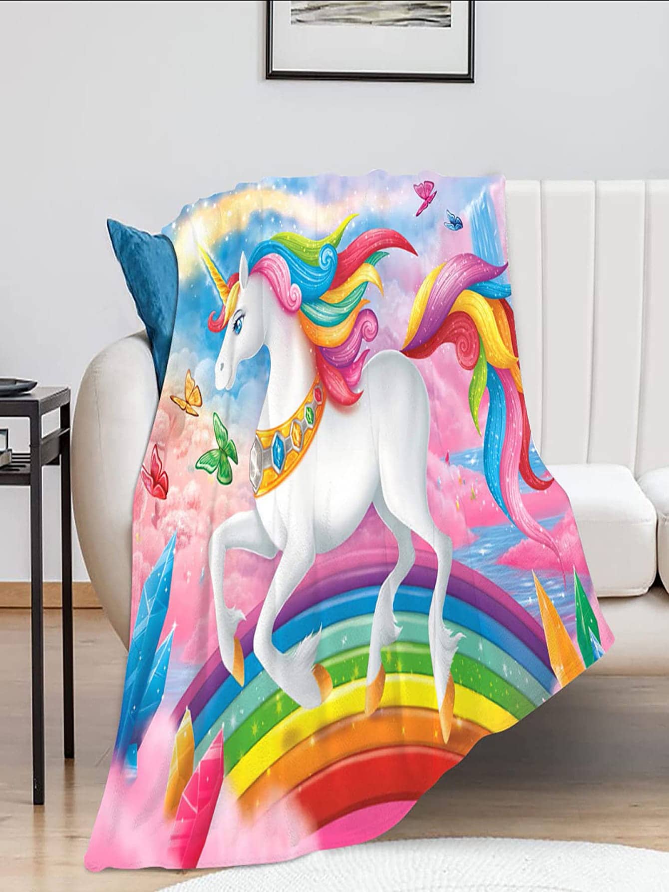 1pc Unicorn & Rainbow Pattern Blanket - Nhiều màu - Xem 1