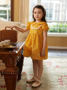 小女童印花彼得潘領泡泡袖洋裝