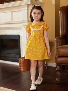 小女童印花彼得潘領泡泡袖洋裝
