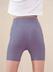Girls Solid Cycling Shorts With Phone Pocket - Mauve Purple - View 2