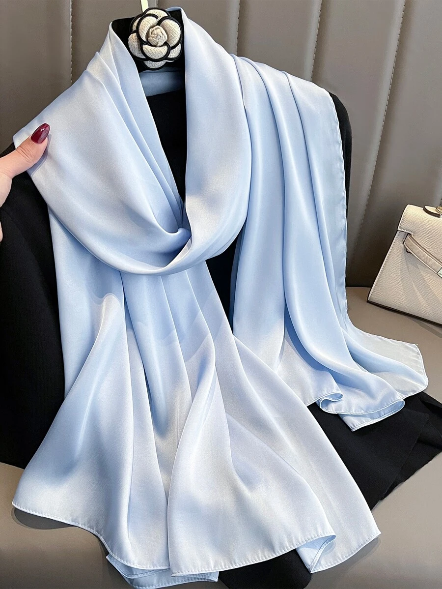 1入組女性素色時尚圍巾日常裝飾 - 淺藍色 - 查看 1