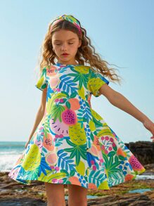 Girls Tropical Print Dress - Multicolor - View 1