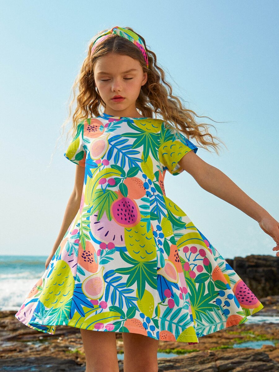 Girls Tropical Print Dress - Multicolor - View 1