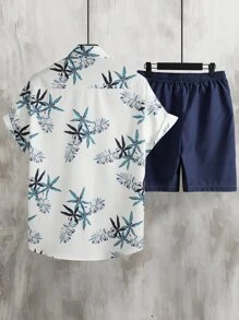 Manfinity RSRT Bộ hai mảnh Nam Dây kéo Túi Nút phía trước Thực vật Boho - Xanh và trắng - Xem 3