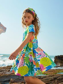 Girls Tropical Print Dress - Multicolor - View 3