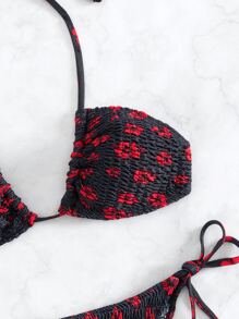 花卉印花露背綁頸式夏季海灘比基尼套裝 - 彩色 - 查看 4