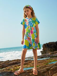 Girls Tropical Print Dress - Multicolor - View 4