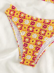 Summer Floral Print Bikini Set Smocked Cami Top & Hipster Bottom 2 Pieces Bathing Suit - Multicolor - View 5