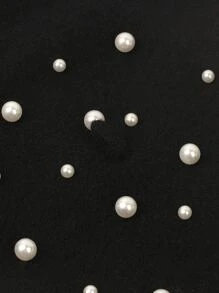 优雅 100% 针织仿珍珠装饰贝雷帽 冬季秋季