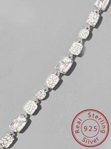 男士隨機方晶鋯石裝飾銀手環 - 銀色 - 查看 1