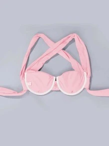 SHEIN Swim Summer Beach Ruched Underwire Bikini Top - Baby Pink - View 2