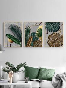 3入組/套葉子圖案無框畫 - 彩色 - 查看 1