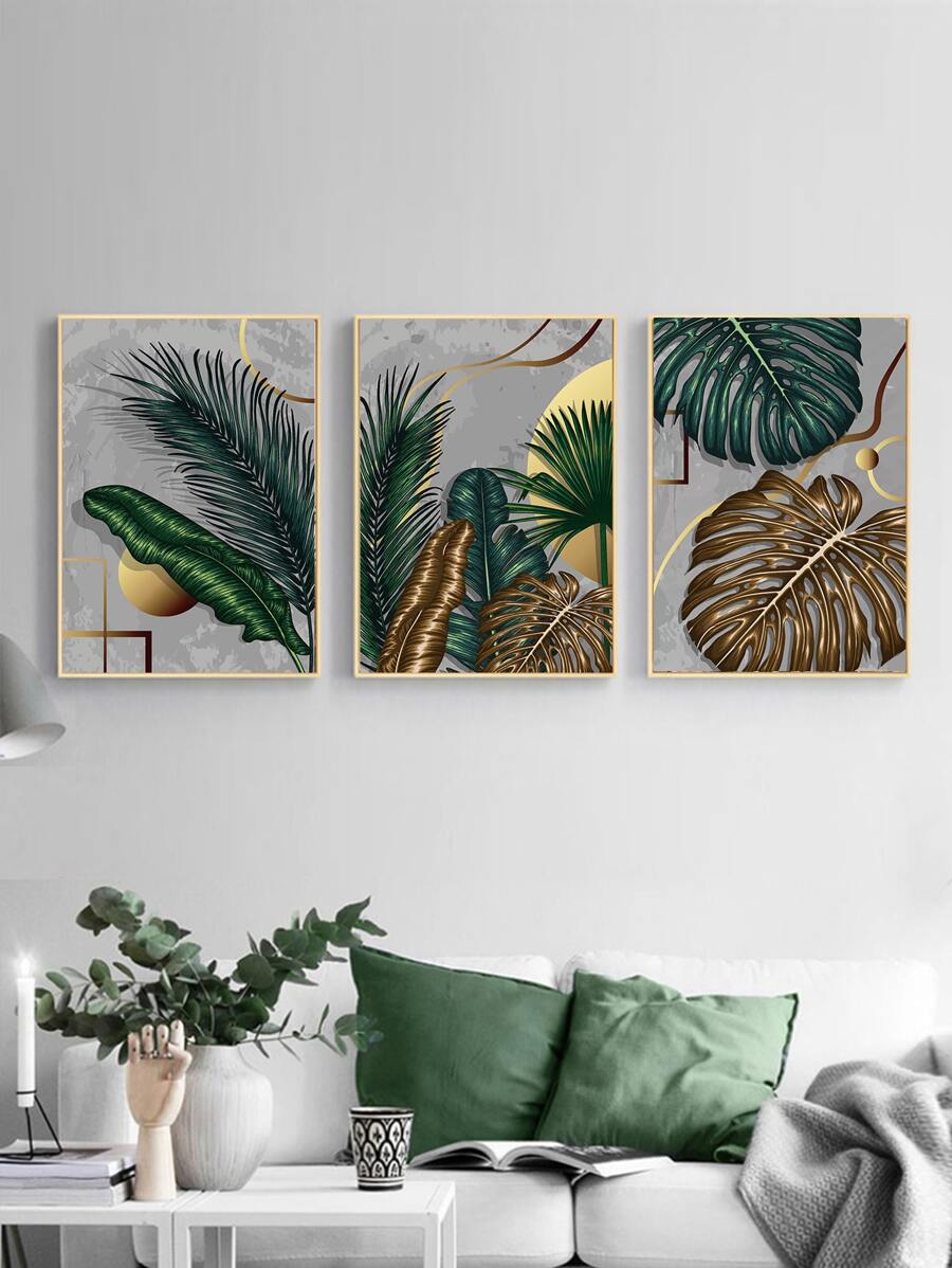 3入組/套葉子圖案無框畫 - 彩色 - 查看 1