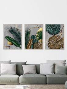 3入組/套葉子圖案無框畫 - 彩色 - 查看 4