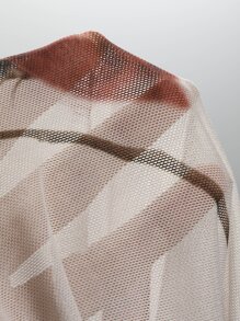 DAZY Blumen-Muster Crop Mesh Shirt mit Bindedetail, Ausgehoberteil für Festivals, transparentes Langarm-Top für Frauen im Herbst, Ostern - Aprikosenfarben - Übersicht 6