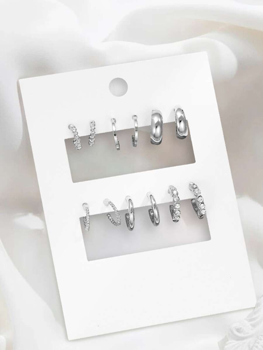 6pairs/set Minimalist Hoop Earrings - Silver - View 1