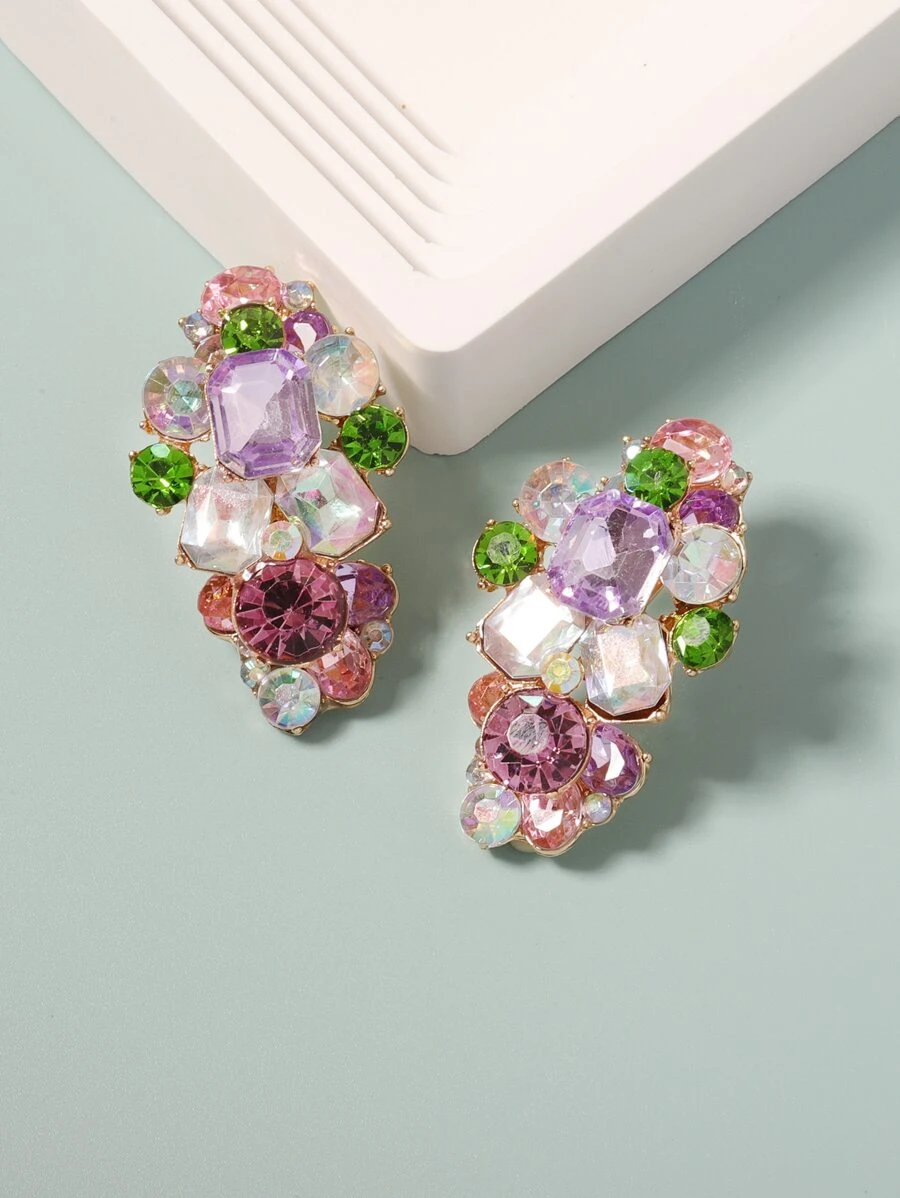 Rhinestone Decor Stud Earrings - Multicolor - View 1