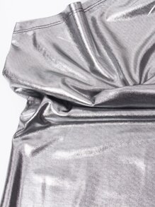 Vestido ajustado de un hombro de color metálico - Plateado - Ver 5