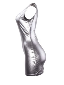 Vestido ajustado de un hombro de color metálico - Plateado - Ver 6