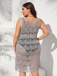 Plus Hollow Out Knitted Cover Up Dress Without Bikini - Grey - View 2