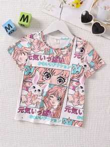 Toddler Girls Cartoon & Letter Graphic Tee - Multicolor - View 1