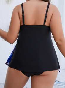 SHEIN Swim Curve Plus Size Graphic Print Tankini Summer Beach - Multicolor - View 2