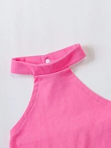 Đứa bé gái Xù Hoa Sen Áo liền quần Dây thắt cổ & Băng đô đầu - Hồng - Xem 4