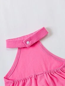 Đứa bé gái Xù Hoa Sen Áo liền quần Dây thắt cổ & Băng đô đầu - Hồng - Xem 5