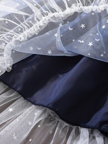 SHEIN Chicas Falda de ombré con estampado de estrella de malla en contraste bajo con fruncido - Azul y blanco - Ver 5