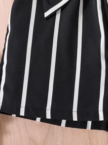 SHEIN Girls Striped Print Belted Tank Romper - Black - View 6