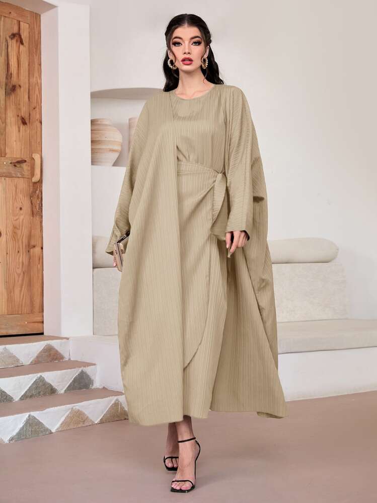 Al Najma Batwing Sleeve Open Front Coat & Knot Side Dress Abayas