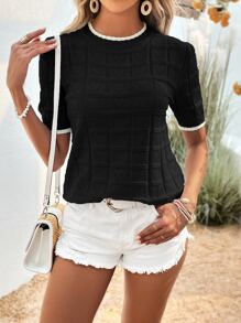 SHEIN LUNE Top de punto ribete en contraste - Negro - Ver 4