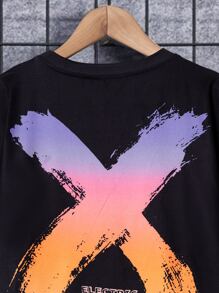 SHEIN 男孩字母圖案T恤和短褲 - 彩色 - 查看 4