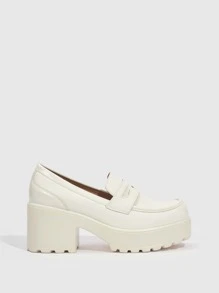 CUCCOO BIZCHIC Zapatos de mujer de suela gruesa minimalistas blancos PU tipo mocasín con cuña, para vacaciones de verano, en de verano, elegantes básicos, casuales de negocios, y sofisticados de negocios