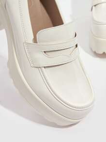 CUCCOO BIZCHIC Zapatos de mujer de suela gruesa minimalistas blancos PU tipo mocasín con cuña, para vacaciones de verano, en de verano, elegantes básicos, casuales de negocios, y sofisticados de negocios