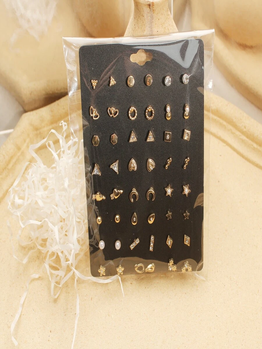 24pairs Simple Faux Pearl Decor Solid Stud Earrings For Women For Daily Decoration - Multicolor - View 1