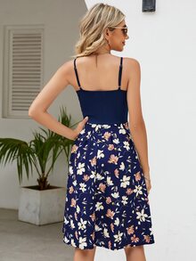 Floral Print Cami Dress - Navy Blue - View 2
