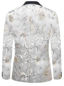 男士對比披肩領單扣西裝外套 - 白色 - 查看 2