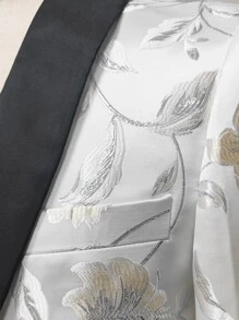 男士對比披肩領單扣西裝外套 - 白色 - 查看 4