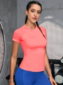 Yoga Basic Raglan Sleeve Sports Tee - Coral Pink - View 5