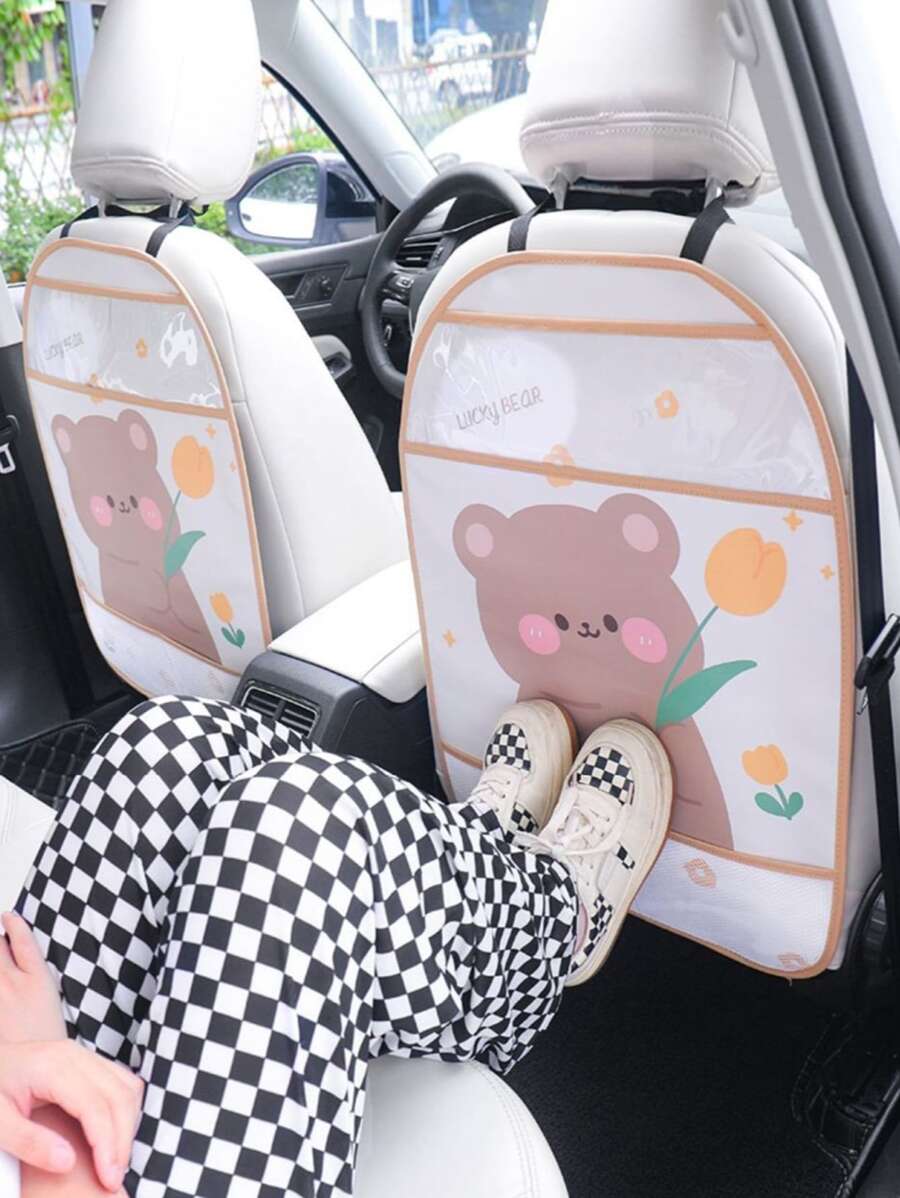 Tổ chức lưu trữ xe in hình gấu hoạt hình đa chức năng - Màu be - Xem 1