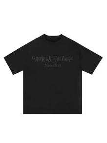 男士字母刺繡落肩T恤 - 黑色 - 查看 3