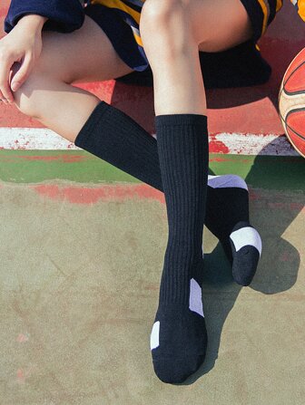 Sports Outdoor 1pair Two Tone Letter Graphic Sports Socks