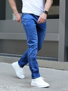 Men's Casual Washed Slim Fit Stretch Denim Jeans - Dark Wash - View 1