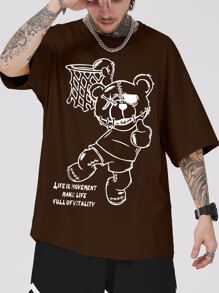 ROMWE MEN Tops Nam Hoạt hình Giải trí - Màu nâu Sô-cô-la - Xem 1