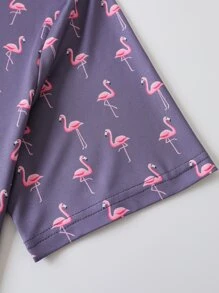 NITAGUT 男士滿版火烈鳥圖案POLO衫 - 深灰色 - 查看 3