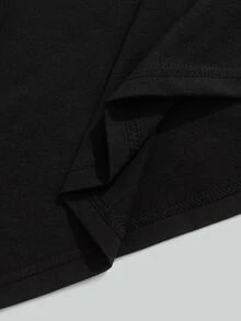 ROMWE MEN Guys Cotton Slogan & Cartoon Graphic Tee - Black - View 4