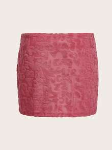 SHEIN ICON Falda ajustada con patrón de letra sin cinturón - Rosado Sandía - Ver 2